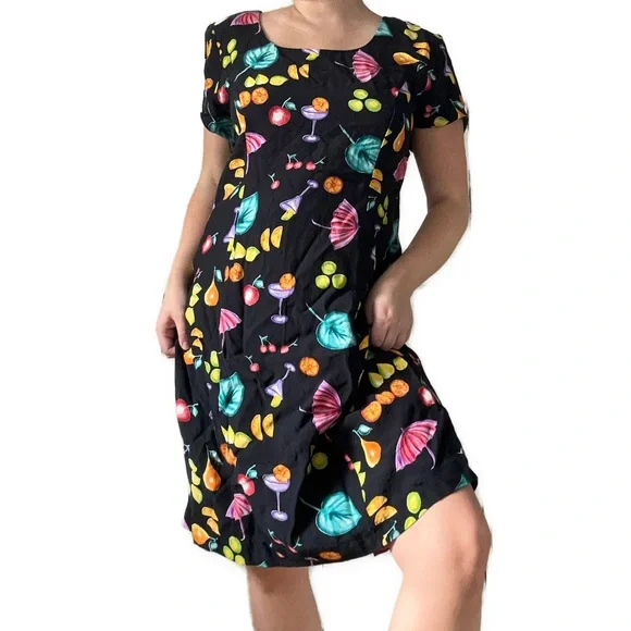 Jessica Howard | Dresses | Fruit And Cocktail 8s Style Black Dress |  Poshmark